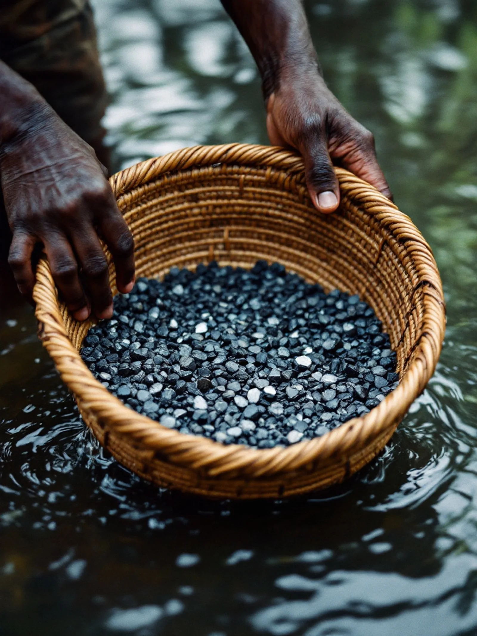 Gem gravel being washed in a river near Ratnapura, Sri Lanka